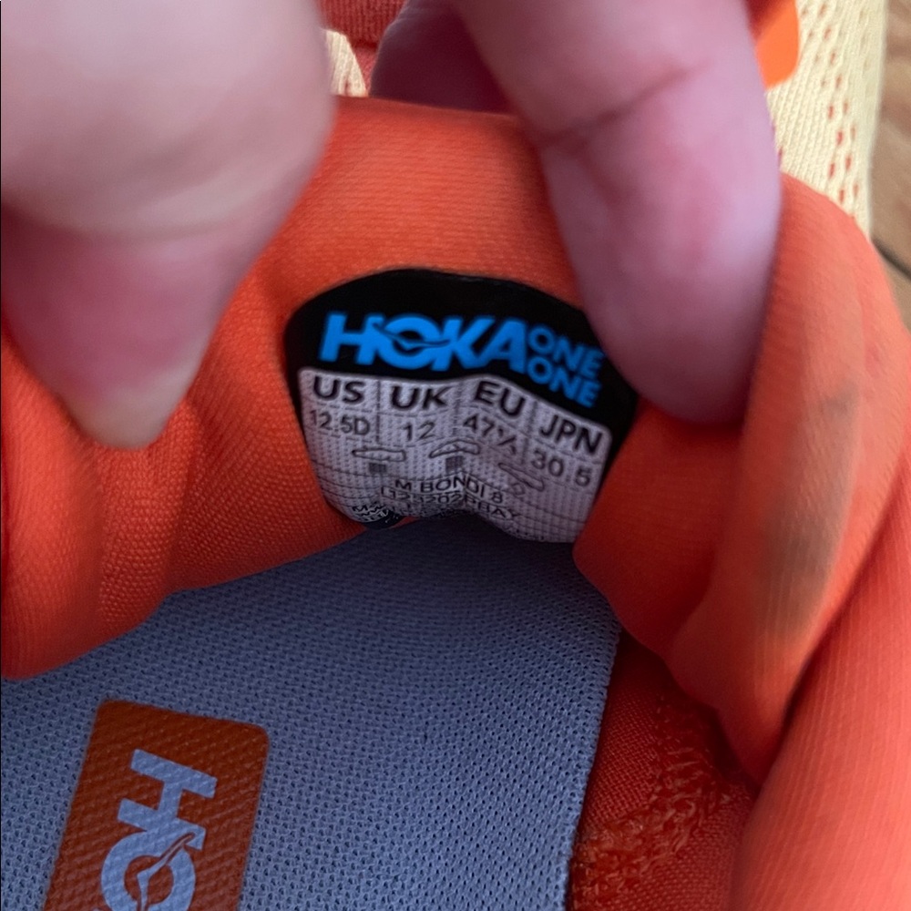 Hoka Men’s Bondi 8 Orange and Yellow Sneakers - Picture 11 of 12